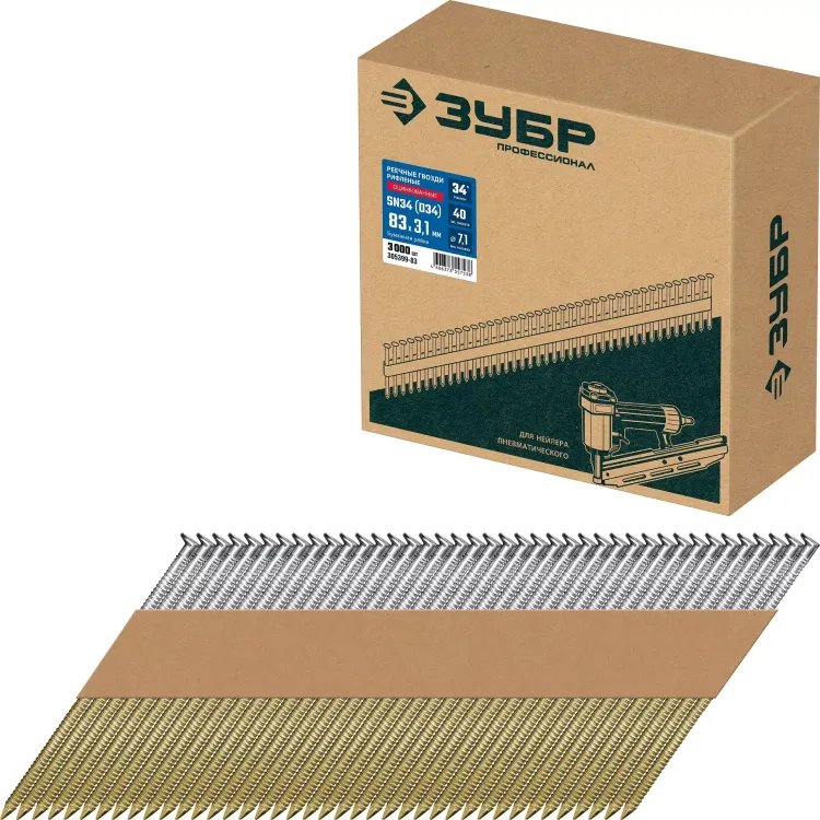 ЗУБР SN34 (D34) 83 х 3.1 мм, реечные гвозди рифленые оцинкованные, 3000 шт (305399-83) купить в Сургуте