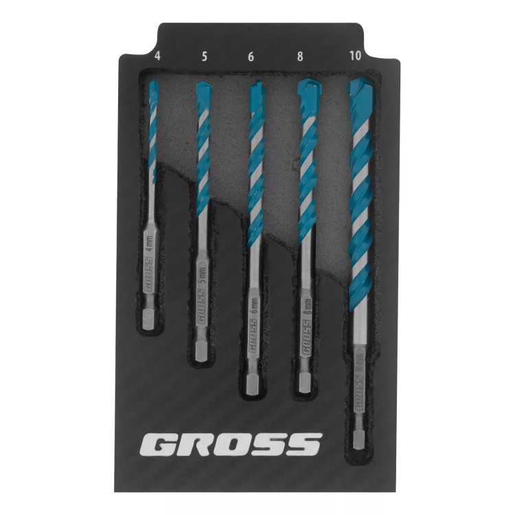 Набор сверл универсальных Gross 706017, Multipurpose PRO, 6-гр. хвостовик, 4-10мм, 5шт купить в Сургуте
