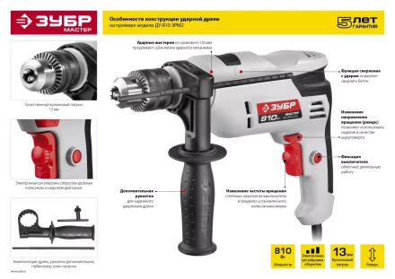 Дрель ударная ДУ-810 ЭРМ2 серия МАСТЕР купить в Сургуте