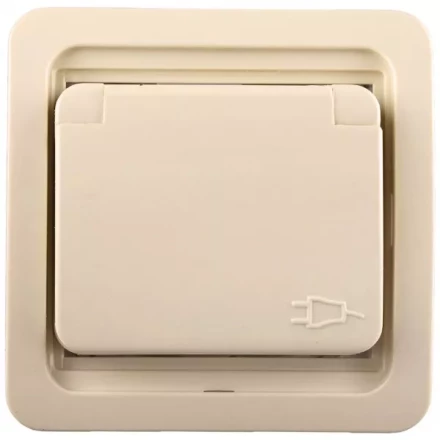 Розетка СВЕТОЗАР &quot;ГАММА&quot; одинарная с крышкой, с заземлением, цвет бежевый,16А/~250В SV-54110-B купить в Сургуте
