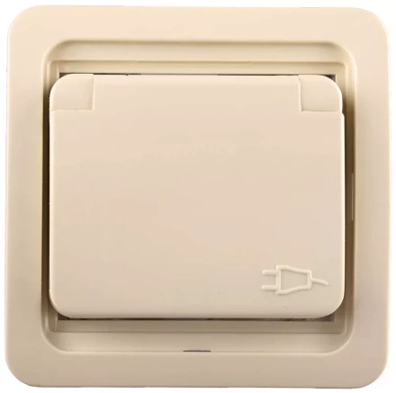 Розетка СВЕТОЗАР &quot;ГАММА&quot; одинарная с крышкой, с заземлением, цвет бежевый,16А/~250В SV-54110-B купить в Сургуте