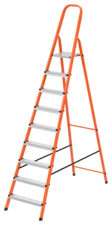 Стремянка, 9 ступеней, стальной профиль, ступени сталь, оранжевая, Россия, Сибртех 97969 купить в Сургуте