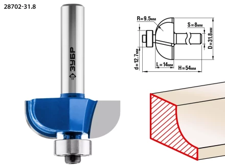 ЗУБР 31.8 x 14 мм, радиус 9.5 мм, фреза кромочная калевочная №2, Профессионал (28702-31.8) купить в Сургуте