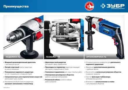 Дрель ударная двухскоростная ДУ-П850-2 ЭРМ серия ПРОФЕССИОНАЛ купить в Сургуте