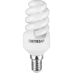 Энергосберегающая лампа СВЕТОЗАР &quot;КОМПАКТ&quot; спираль,цоколь E14(миньон),Т2,теплый белый свет(2700 К), 10000час, 9Вт(45) 44351-09_z01