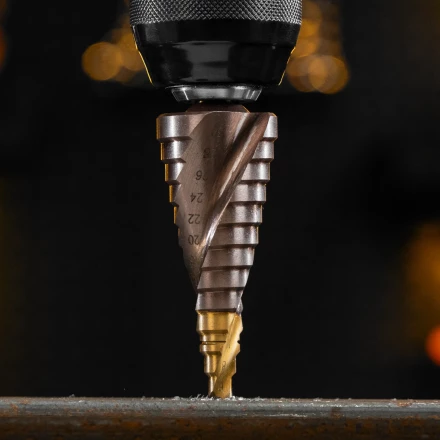 Сверло ступенчатое Denzel 723614, 6-8-10-12-14-16-18-20-22-24-26-28-30мм, Р6М5К5, 6-гр. хвостовик купить в Сургуте