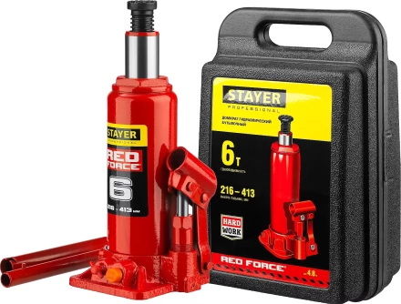 Домкрат гидравлический бутылочный &quot;RED FORCE&quot;, 6т, 216-413 мм, в кейсе, STAYER 43160-6-K 43160-6-K_z01 купить в Сургуте