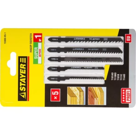 Набор STAYER &quot;PROFI&quot; Пилки &quot;УНИВЕРСАЛ №1&quot; для эл/лобзика, по дереву, EU-хвост., 5шт 15980-H5-1 купить в Сургуте