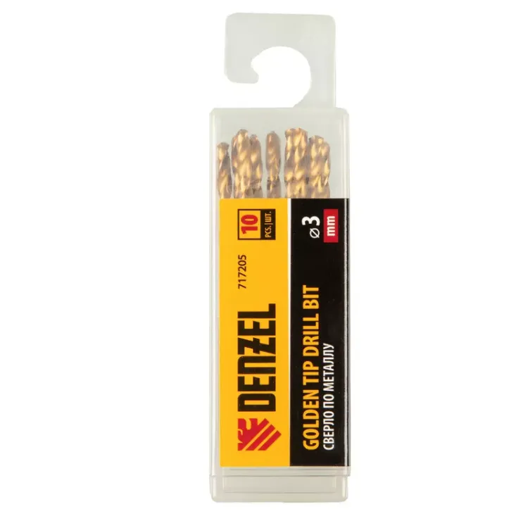 Сверло по металлу, 3 мм, HSS-Tin, Golden Tip, 10 шт. Denzel 717205 купить в Сургуте