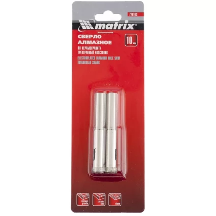 Сверло алмазное по керамограниту 6 х 67 мм 3-гранный хвостовик 2 штуки  MATRIX 726063 купить в Сургуте