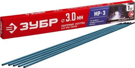 ЗУБР Д 3.0 х 350 мм, 1 кг в коробке, МР-3 рутиловый, электрод сварочный (40011-3.0) купить в Сургуте