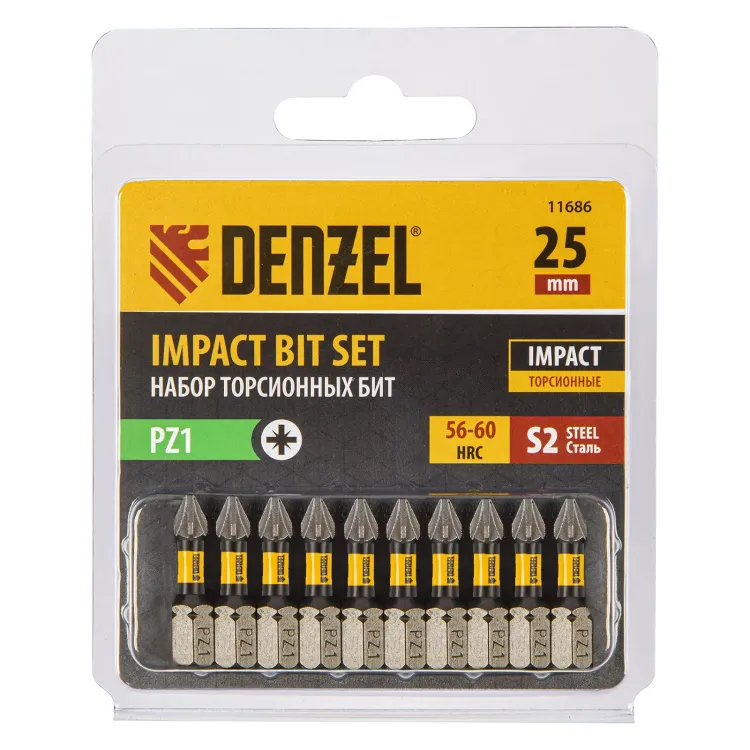 Бита IMPACT, PZ1x25 мм, лазерная обработка шлица, сталь S2, 10 шт., Е 6,3 Denzel 11686 купить в Сургуте