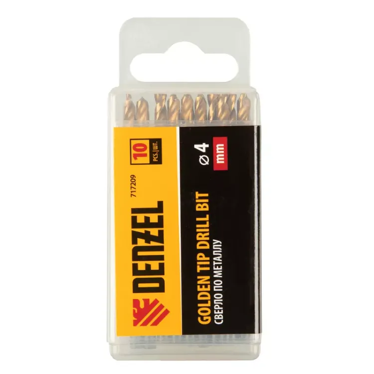 Сверло по металлу, 4 мм, HSS-Tin, Golden Tip, 10 шт. Denzel 717209 купить в Сургуте