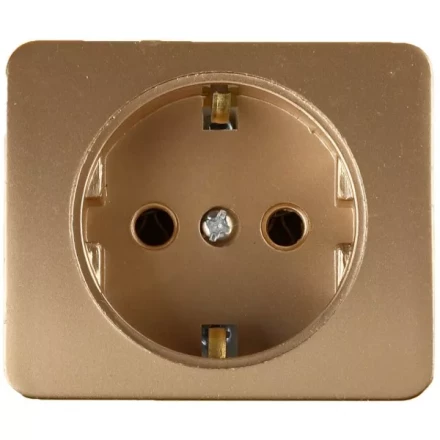 Розетка СВЕТОЗАР &quot;ГАММА&quot; с заземлением, одинарная, без вставки и рамки, цвет золотой металлик, 16А/~250В SV-54105-GM купить в Сургуте