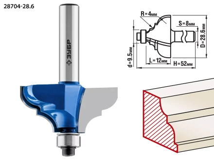 ЗУБР 28.6 x 12 мм, радиус 4 мм, фреза кромочная калевочная №2, Профессионал (28704-28.6) купить в Сургуте