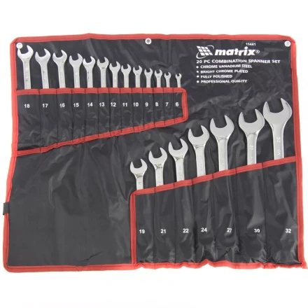 Набор ключей комбинированных 6-32 мм 20 штук CrV полированный хром MATRIX 15441 купить в Сургуте