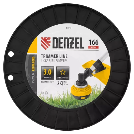 Леска для триммера двухкомпонентная звезда  Denzel 96843, 3,0мм х 166м, на DIN катушке EXTRA CORD купить в Сургуте