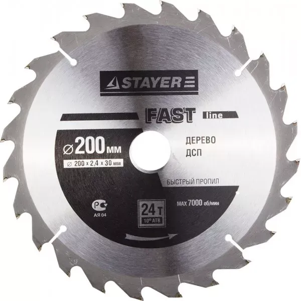 Диск пильный "FAST-Line" по дереву, 200х30мм, 24Т, STAYER 3680-200-30-24 купить в Сургуте
