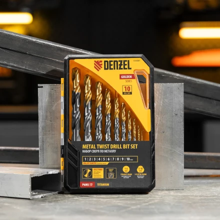 Набор сверл по металлу Denzel 723001, 1-10 мм, Р6М5-TiN, Golden Tip, 10 шт купить в Сургуте
