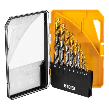 Набор сверл по металлу Denzel 723001, 1-10 мм, Р6М5-TiN, Golden Tip, 10 шт купить в Сургуте
