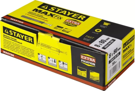 Дюбель-гвоздь полипропиленовый, потайный бортик, 8 x 80 мм, 50 шт, STAYER Master 30645-08-080 30645-08-080 купить в Сургуте