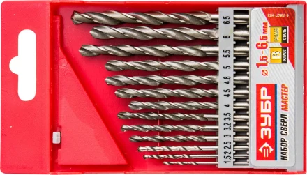 Набор ЗУБР &quot;МАСТЕР&quot;: Свёрла по металлу, цилиндрический хвостовик, быстрорежущая сталь Р6М5, 1,5-6,5мм, 13шт 4-29621-H13 купить в Сургуте
