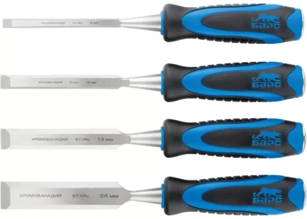 Набор долот-стамесок плоских 4шт 8-12-18-24 мм двухкомпонентная рукоятка металлический затыльник БАРС 24452 купить в Сургуте