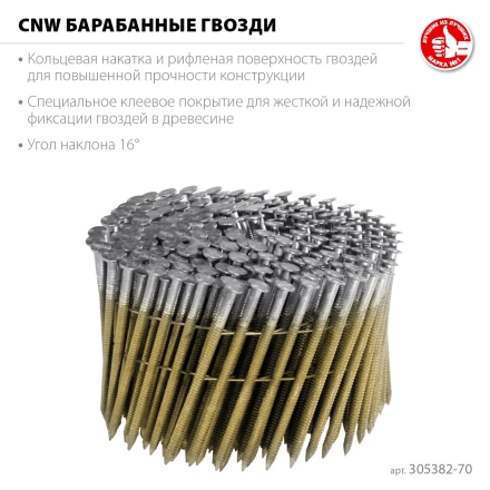 ЗУБР CNW 70 х 3.1 мм, барабанные гвозди рифленые, 4800 шт (305382-70) купить в Сургуте