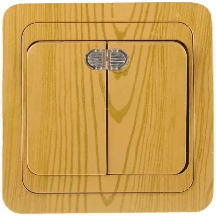 Выключатель СВЕТОЗАР &quot;ГАММА&quot; с подсветкой, двухклавишный, цвет ольха, 10A/~250B SV-54135-A купить в Сургуте