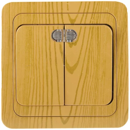 Выключатель СВЕТОЗАР &quot;ГАММА&quot; с подсветкой, двухклавишный, цвет ольха, 10A/~250B SV-54135-A купить в Сургуте