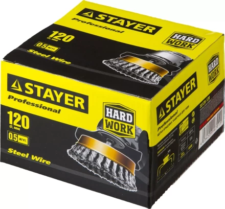 STAYER &quot;PROFESSIONAL&quot;. Щетка чашечная для УШМ, жгутированная стальная проволока 0,5мм, 120ммхМ14 35128-120 купить в Сургуте