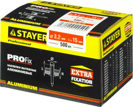 Заклепки PROFIX алюминиевые, 3,2x15мм, 500шт, STAYER Professional 31205-32-15 31205-32-15 купить в Сургуте