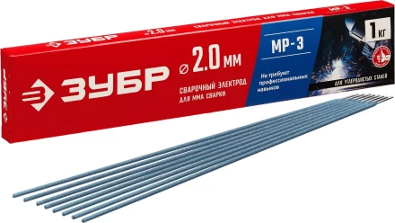 ЗУБР Д 2.0 х 300 мм, 1 кг в коробке, МР-3 рутиловый, электрод сварочный (40011-2.0) купить в Сургуте