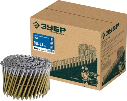 ЗУБР CNW 80 х 3.1 мм, барабанные гвозди рифленые, 3600 шт (305382-80) купить в Сургуте