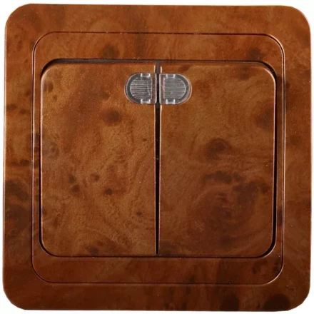 Выключатель СВЕТОЗАР &quot;ГАММА&quot; с подсветкой, двухклавишный, цвет орех, 10A/~250B SV-54135-N купить в Сургуте