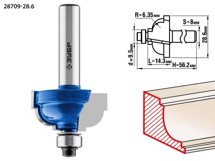 ЗУБР 28.6 x 16 мм, радиус 6.3 мм, фреза кромочная калевочная №7, Профессионал (28709-28.6) купить в Сургуте