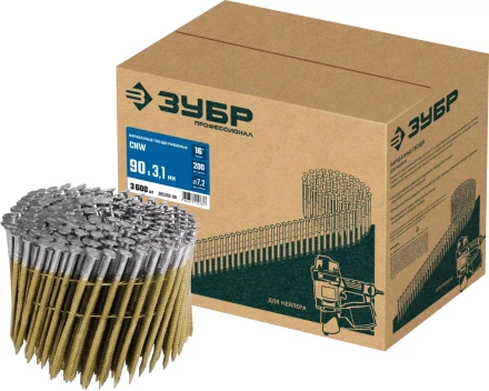 ЗУБР CNW 90 х 3.1 мм, барабанные гвозди рифленые, 3600 шт (305382-90) купить в Сургуте
