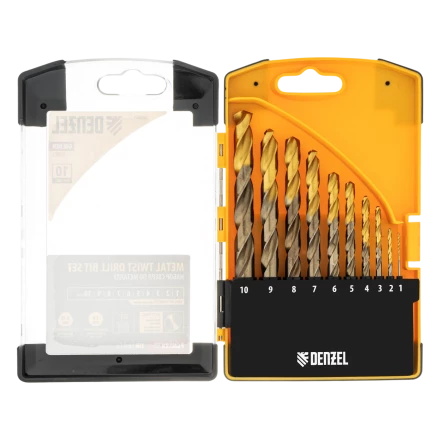 Набор сверл по металлу Denzel, 1-10 мм, Р6М5К8-TiN, Golden Tip, 10 шт 723005 купить в Сургуте