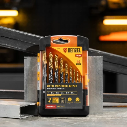 Набор сверл по металлу Denzel, 1-10 мм, Р6М5К8-TiN, Golden Tip, 10 шт 723005 купить в Сургуте