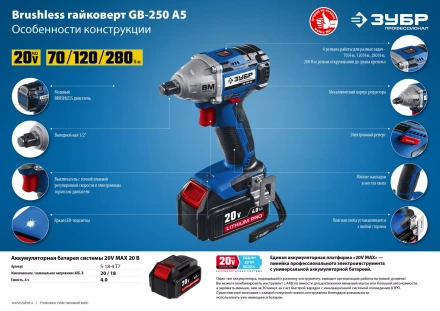 Ударный гайковерт аккумуляторный BL-motor 2 АКБ GB-250 A5 серия ПРОФЕССИОНАЛ купить в Сургуте