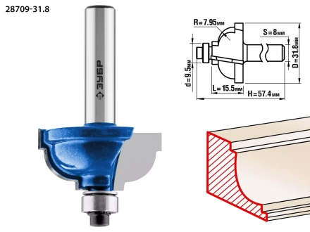 ЗУБР 31.8 x 17 мм, радиус 8 мм, фреза кромочная калевочная №7, Профессионал (28709-31.8) купить в Сургуте