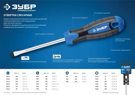 ЗУБР PZ3 x 150 мм, отвертка, Профессионал (25233-3) купить в Сургуте
