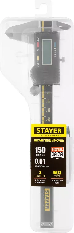 Штангенциркуль STAYER "PROFESSIONAL" электронный, направляющая из закаленной нержавеющей стали, шаг измерения 0,01мм, пластик корпус, 150мм 34410-150 купить в Сургуте