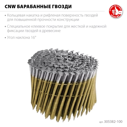 ЗУБР CNW 100 х 3.1 мм, барабанные гвозди рифленые, 2400 шт (305382-100) купить в Сургуте