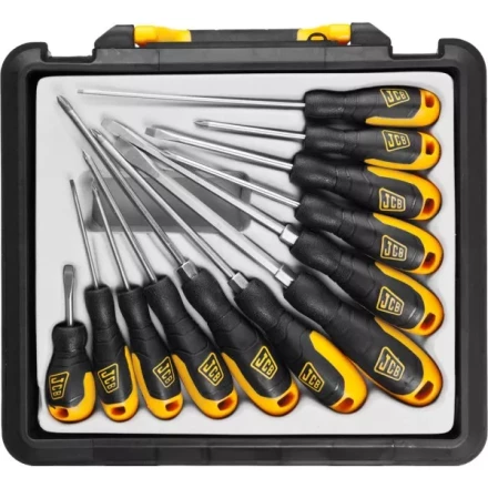 Набор JCB: Отвертки, хромомолибденовая сталь S2, двухкомпонентные рукоятки, магнитный наконечник, 12 предм, в боксе JSD021 купить в Сургуте