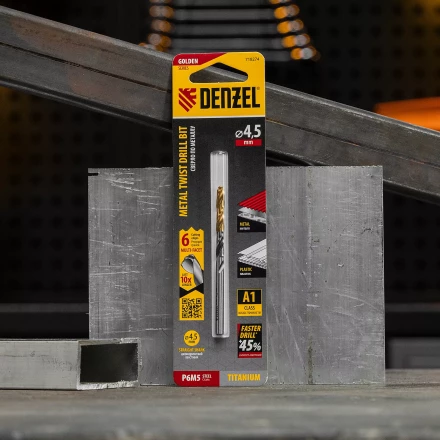 Сверло спиральное по металлу Denzel 4,5 x 80мм, Р6М5, Golden Tip, многогранная заточка 718274 купить в Сургуте