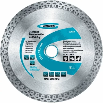 Диск алмазный 180 х 22,2 мм сплошной мокрое резание GROSS 730417 купить в Сургуте