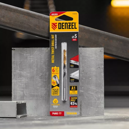 Сверло спиральное по металлу Denzel 5 x 86мм, Р6М5, Golden Tip, многогранная заточка, 718276 купить в Сургуте