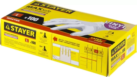 Перчатки STAYER &quot;MASTER&quot; виниловые экстратонкие, L, 100шт 11207-L купить в Сургуте