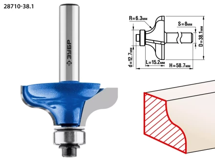 ЗУБР 38.1 x 15 мм, радиус 6.3 мм, фреза кромочная калевочная №8, Профессионал (28710-38.1) купить в Сургуте
